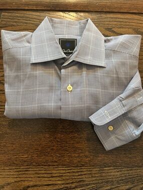 David Donahue Men's Light Gray Windowpane Dress Shirt